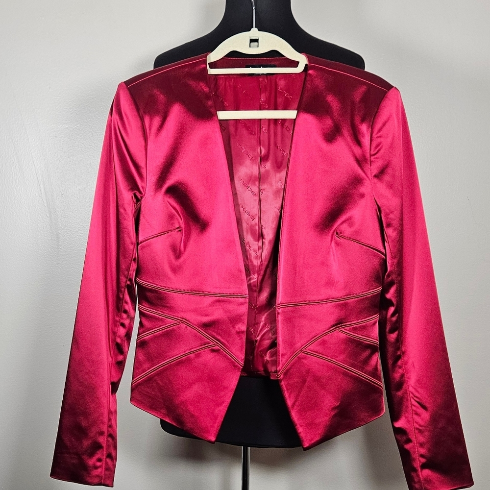 Bebe Red Satin Cropped Tailored Evening Jacket Women's 10 - Picture 4 of 8
